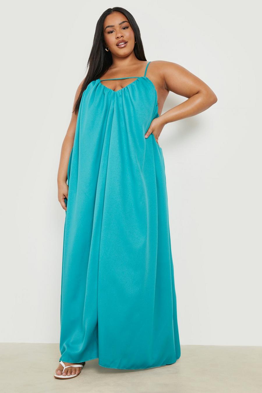 Turquoise Plus Strappy Cut Out Maxi Dress image number 1