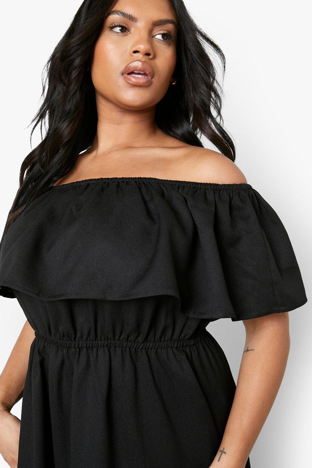 Black ruffle hotsell bardot dress