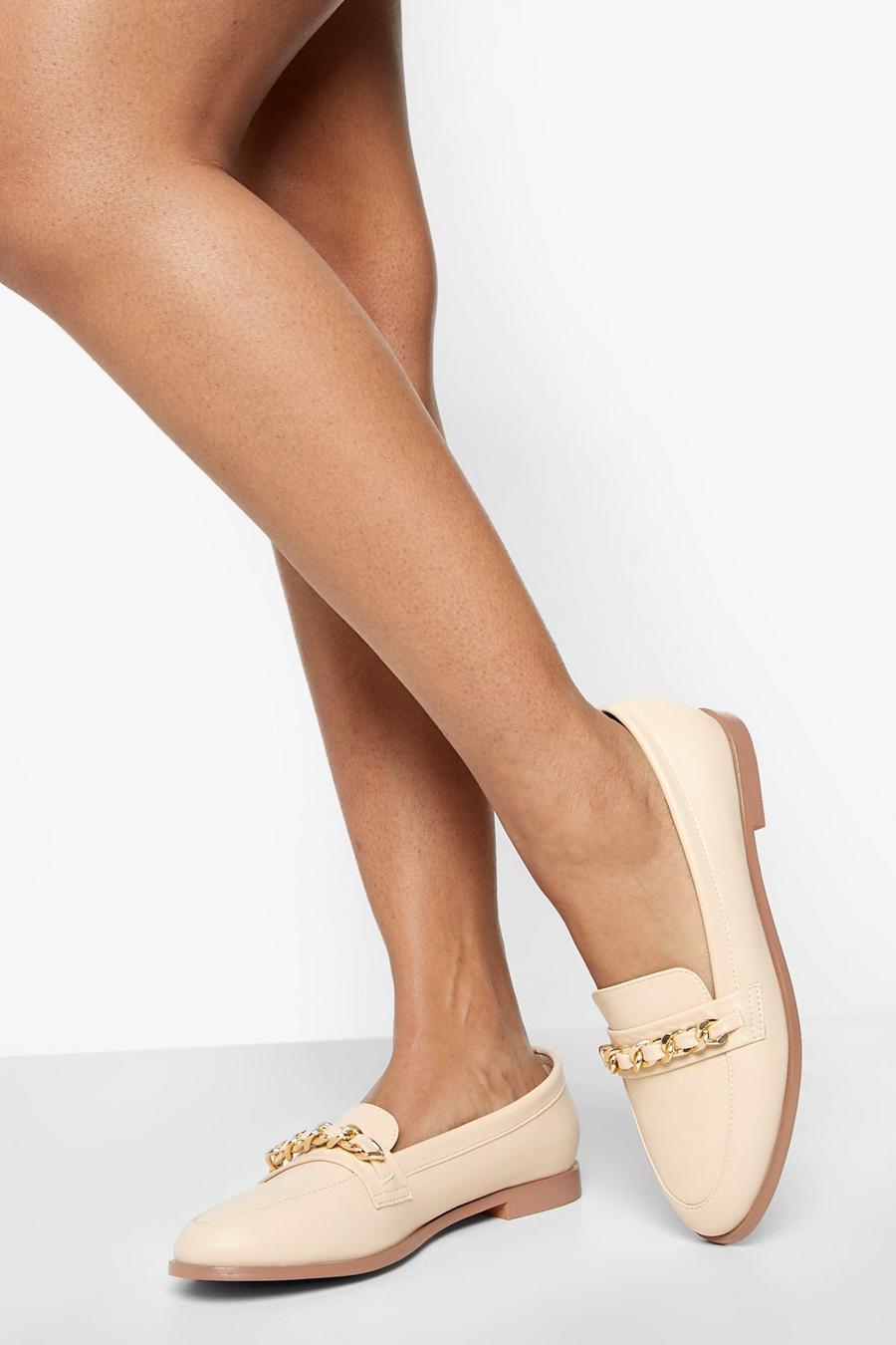 Nude Round Toe Gold Trim Loafer