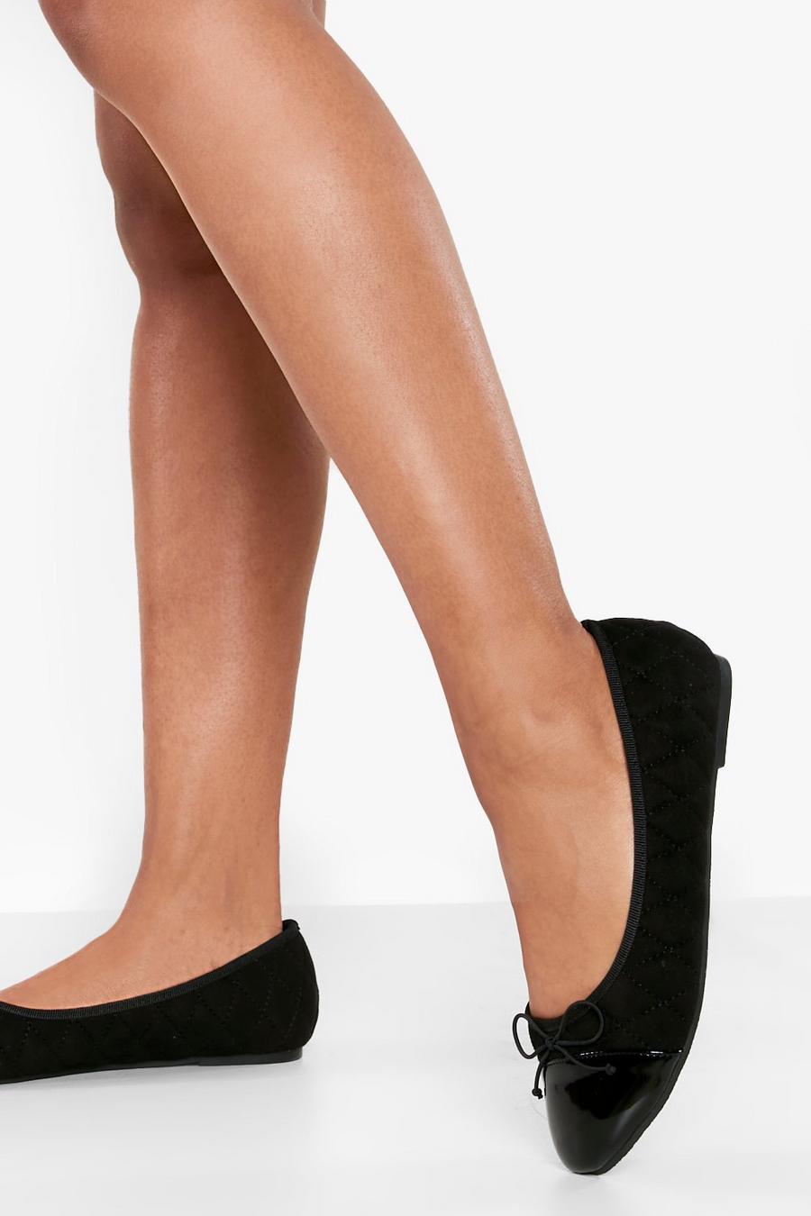 Black Quilted Toe Detail Ballet Flats