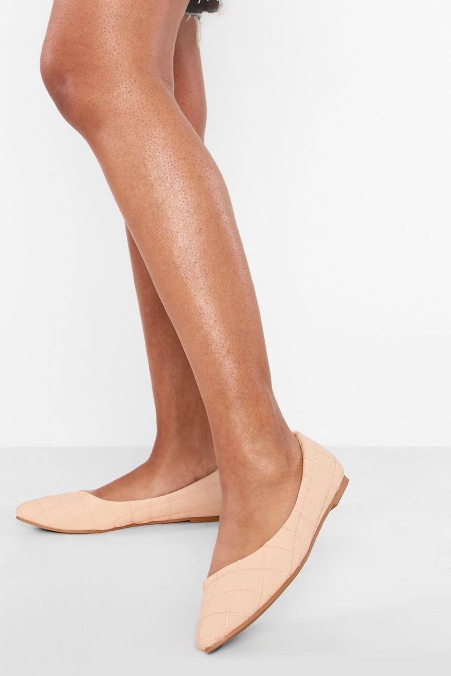 Nude Pointed Toe Quilted Ballet Flats image number 1