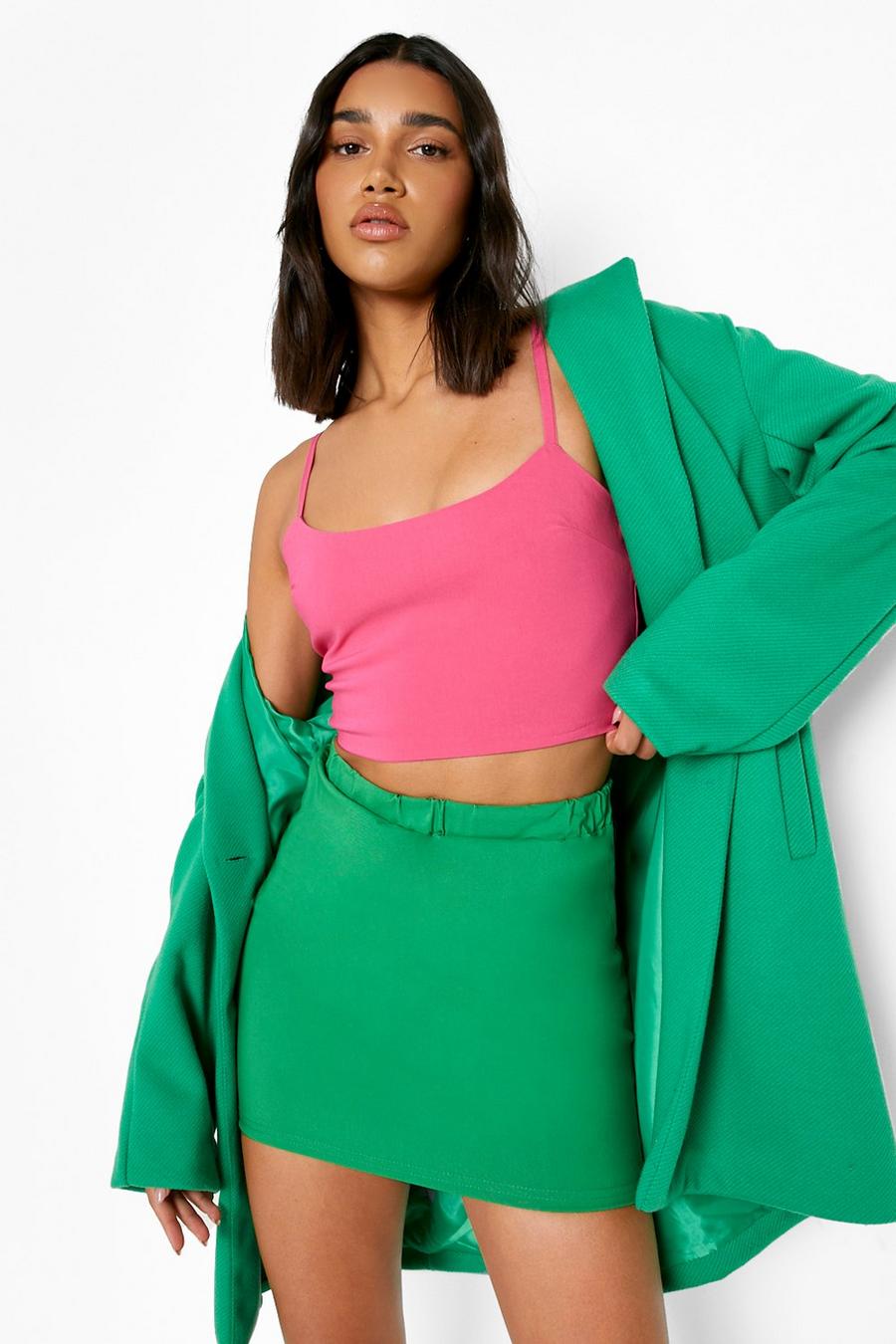 Bright green Contrast Colour Block Crop & Mini Skirt image number 1