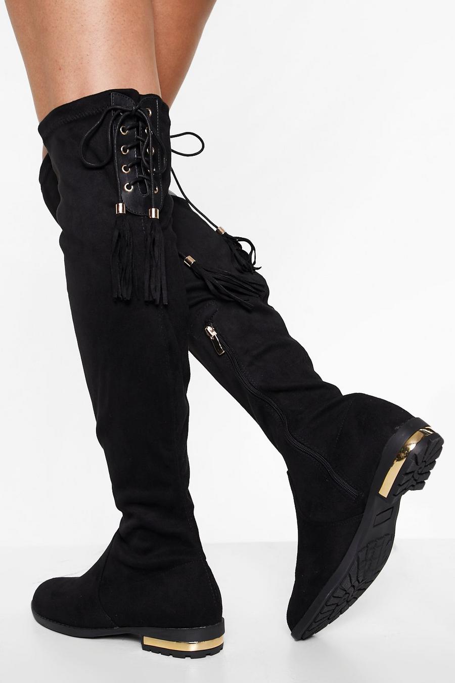 Black Over The Knee Boots Tassel Detail Boots
