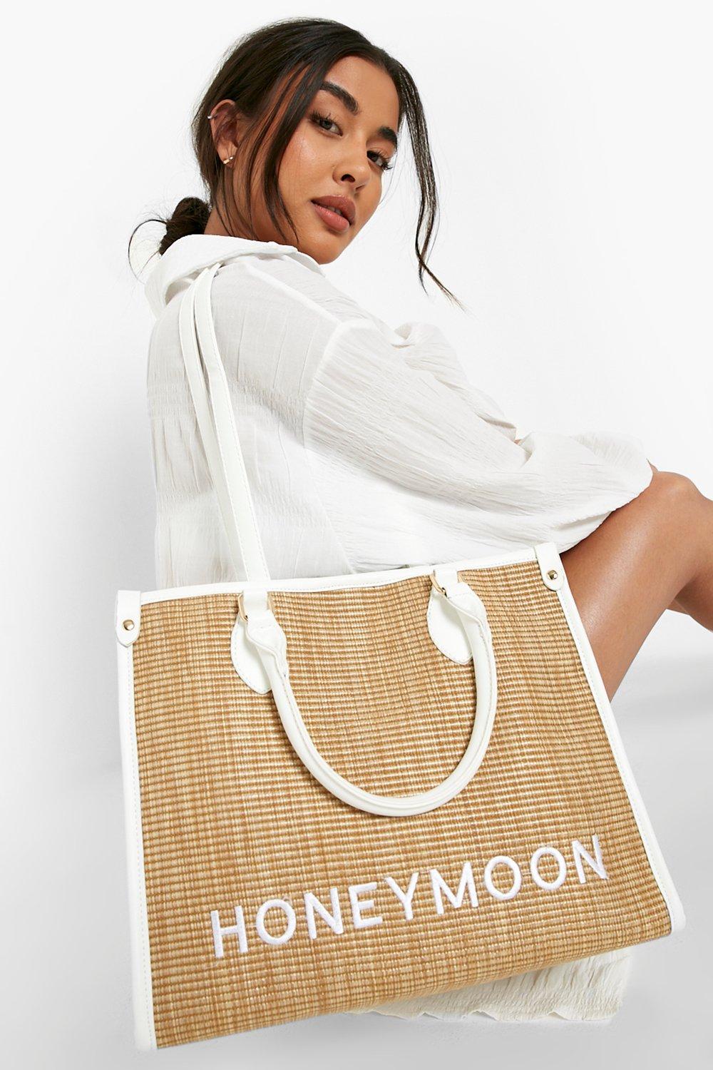 Honeymoon Straw Beach Bag boohoo