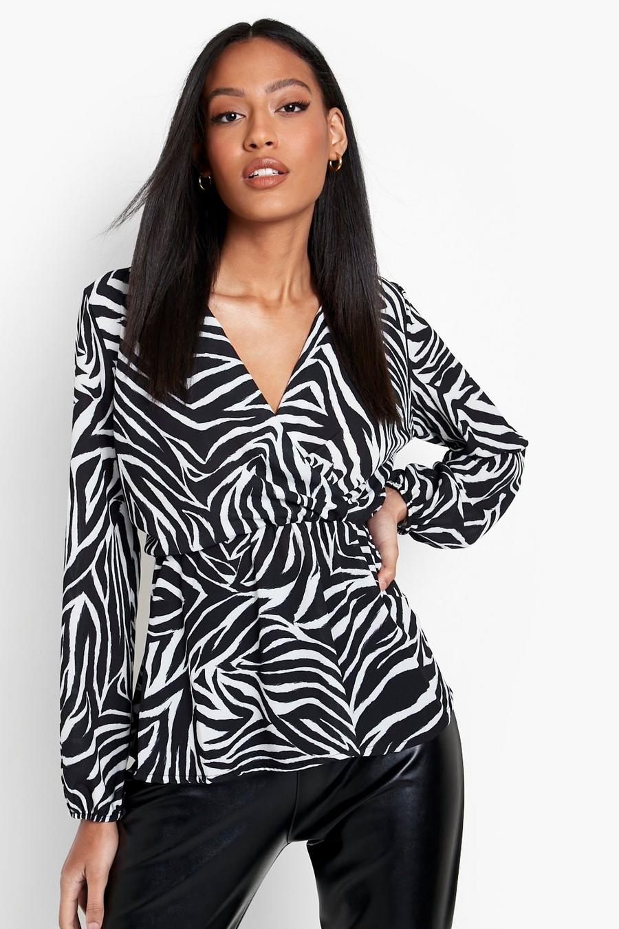 Tall Zebra Print Wrap Over Blouse image number 1