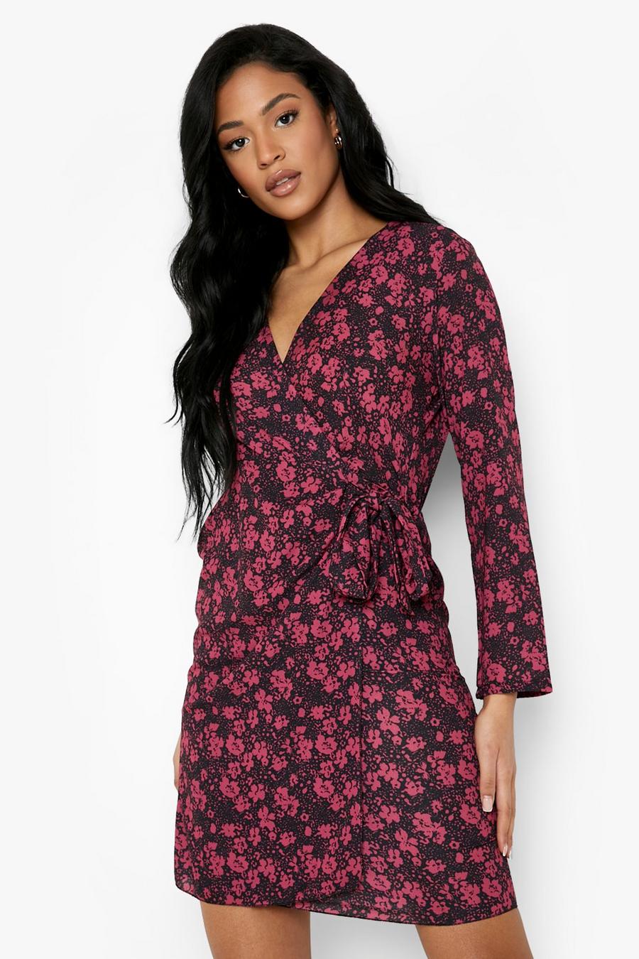Black Tall Ditsy Floral Wrap Dress image number 1