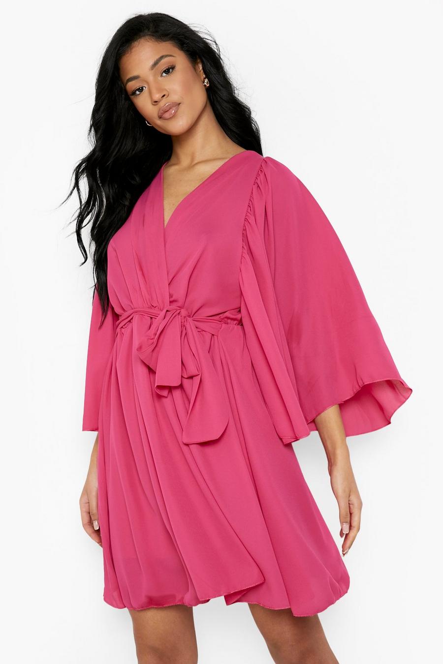 Hot pink Tall Angle Sleeve Belted Skater Dress image number 1