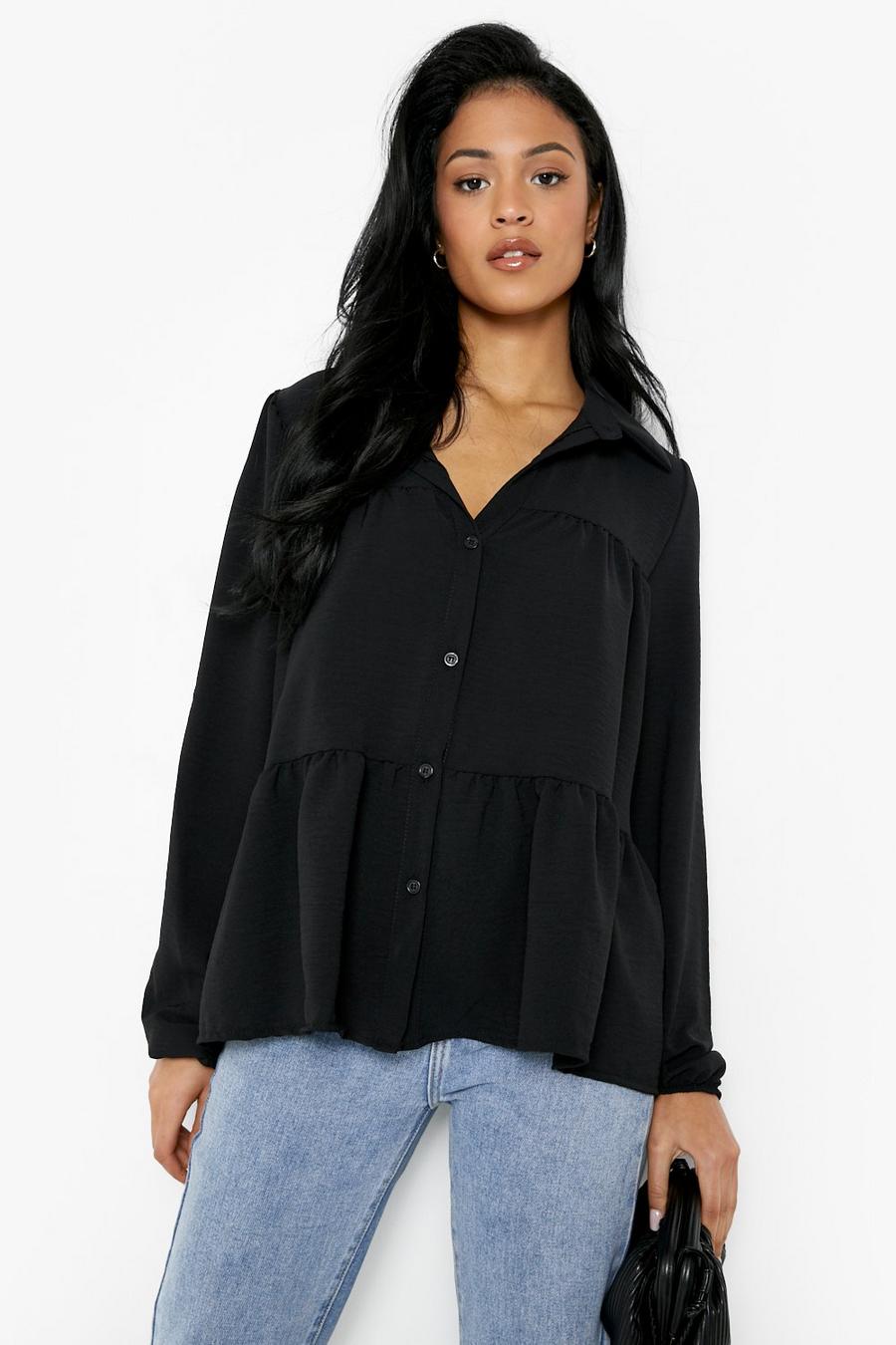 Black Tall Tiered Smock Shirt image number 1