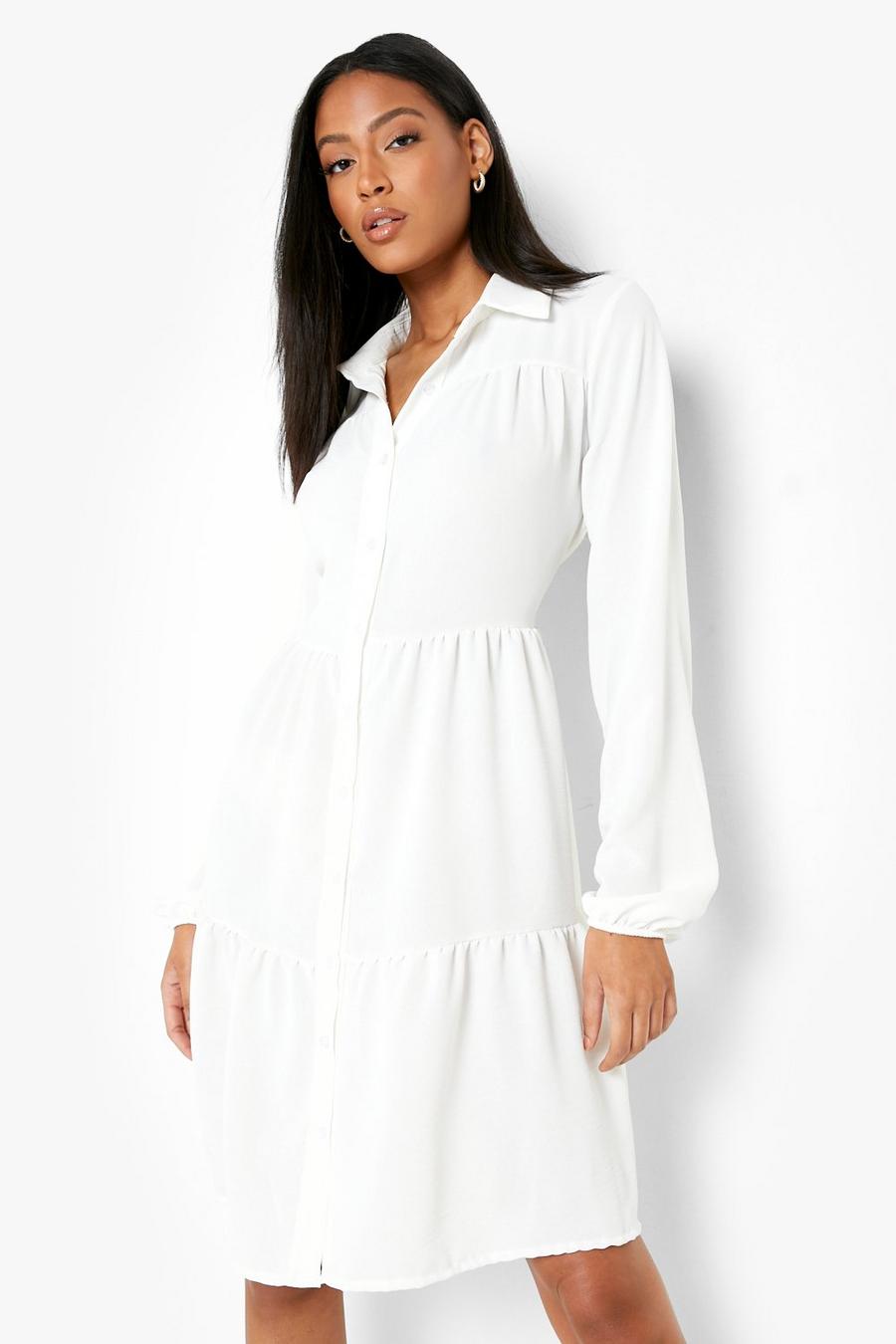 Ivory Tall Tiered Smock Shirt Dress image number 1