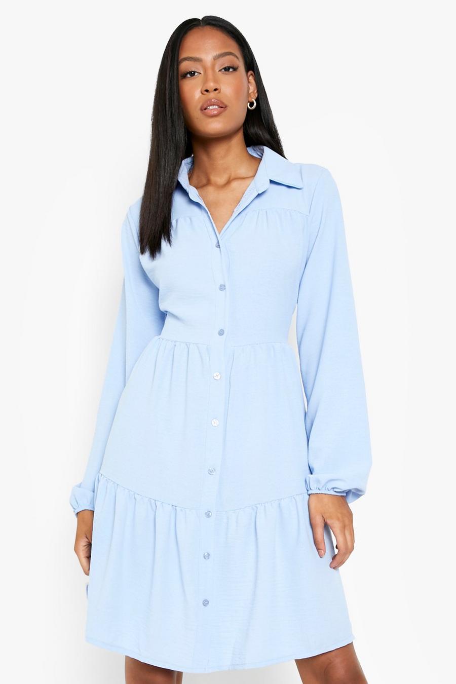 Pastel blue Tall Tiered Smock Shirt Dress image number 1