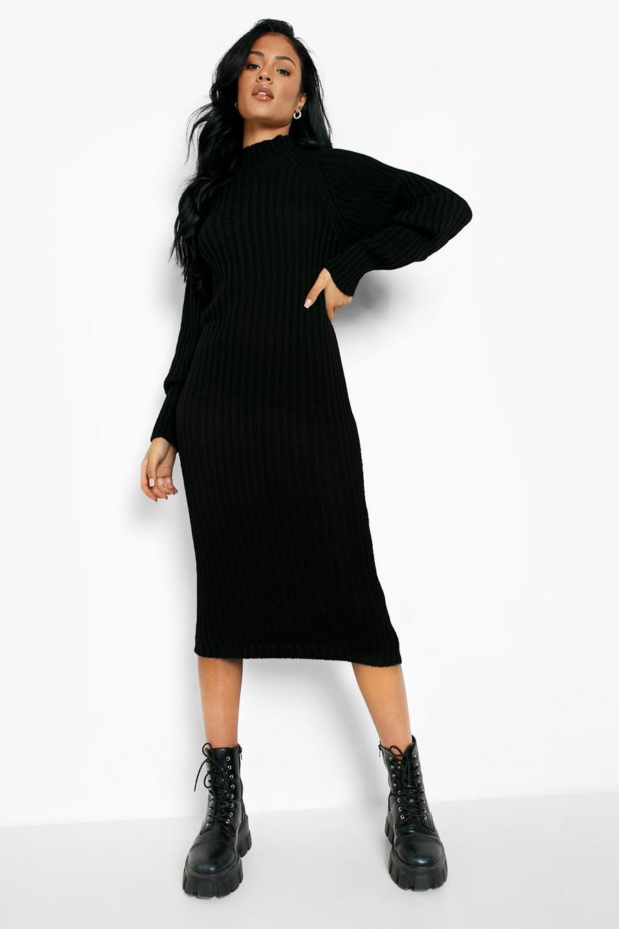 Black Tall High Neck Knitted Midi Dress image number 1