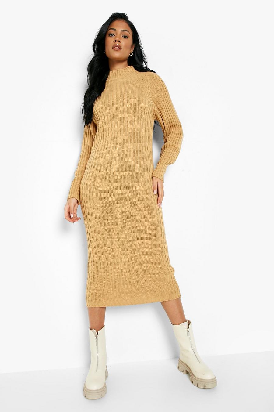 Taupe Tall High Neck Knitted Midi Dress image number 1