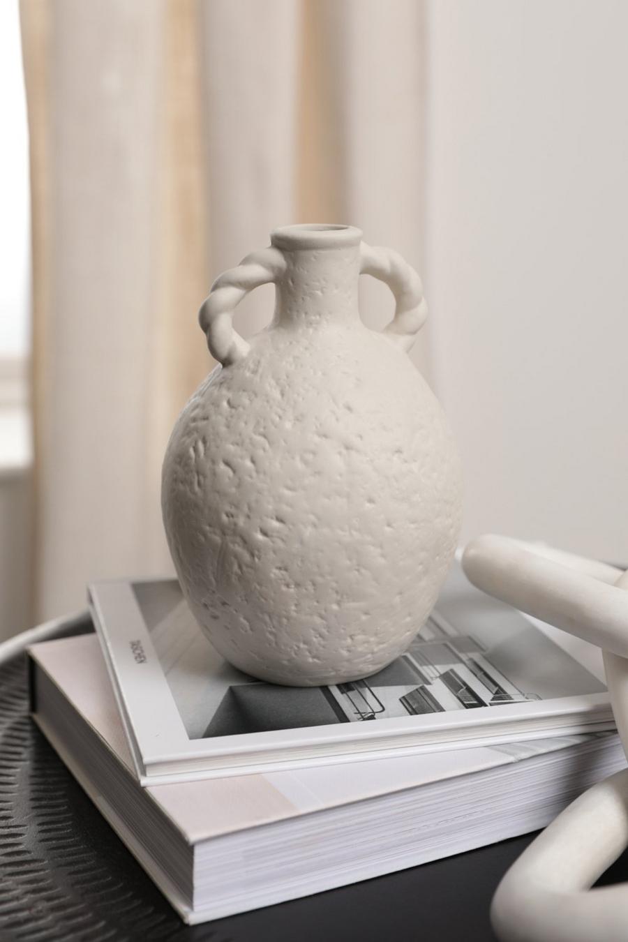 Vase texturé à anse torsadée, White blanc