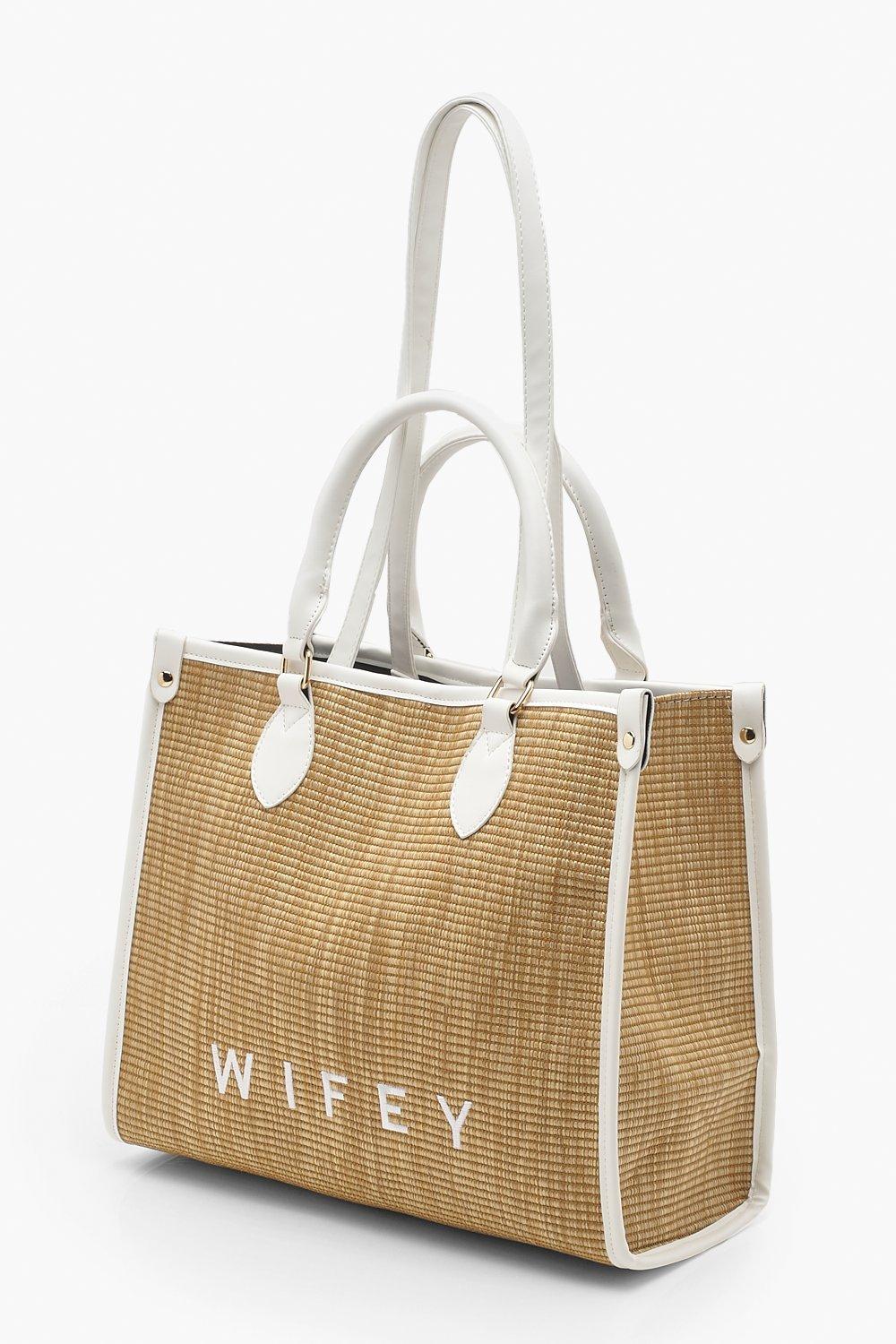 Boohoo Wifey Raffia Clutch