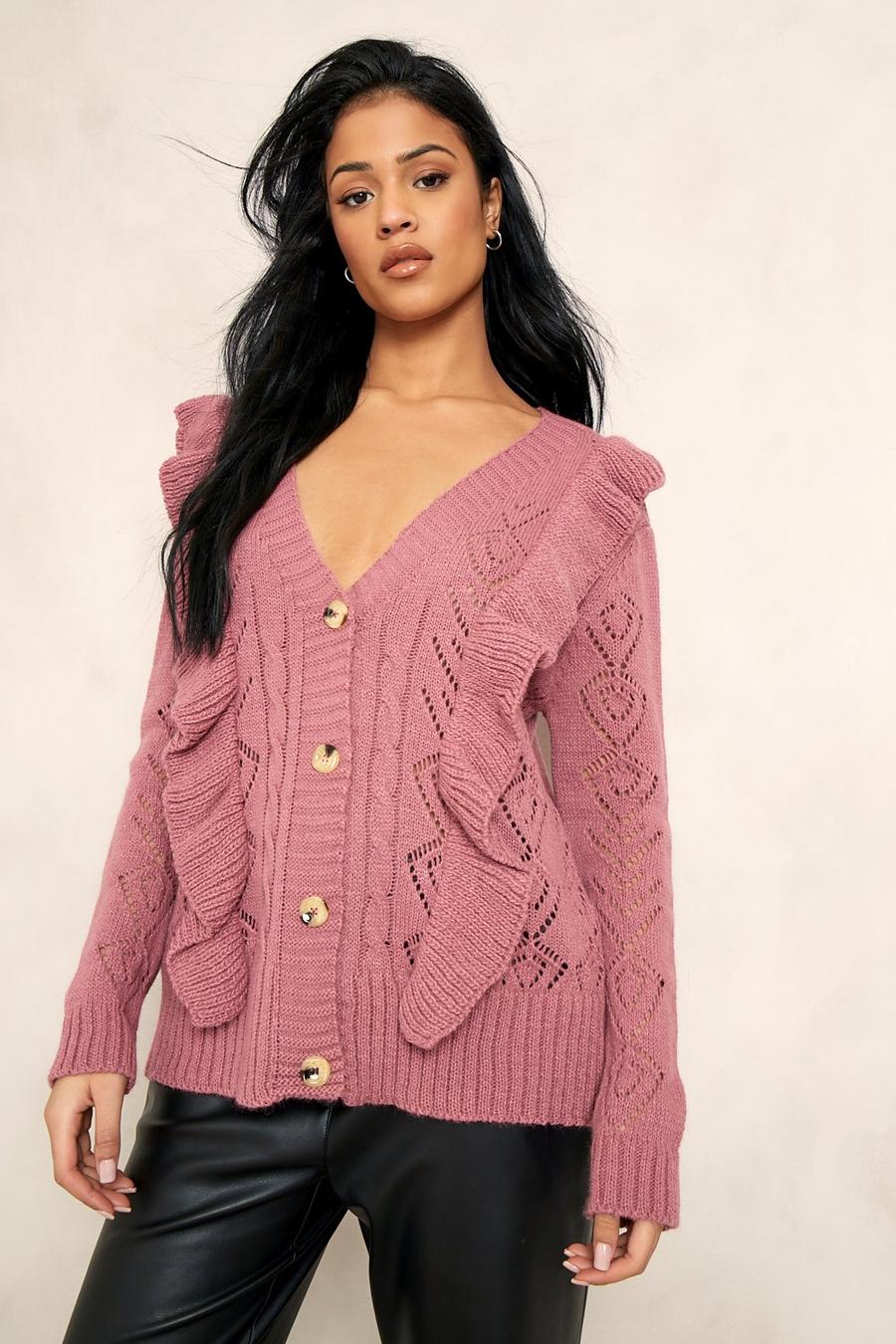 Pink Tall Ruffle Sleeve Cardigan image number 1
