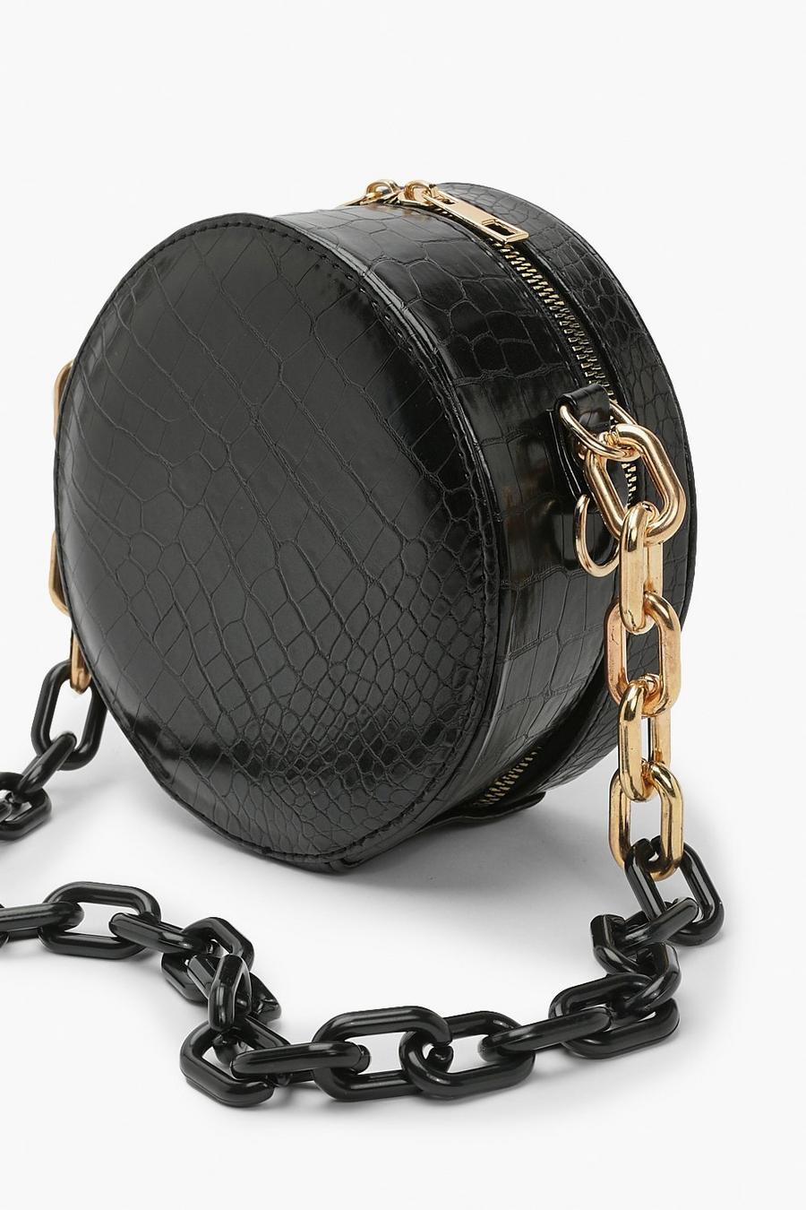 Black Structured Round Chain Bag
