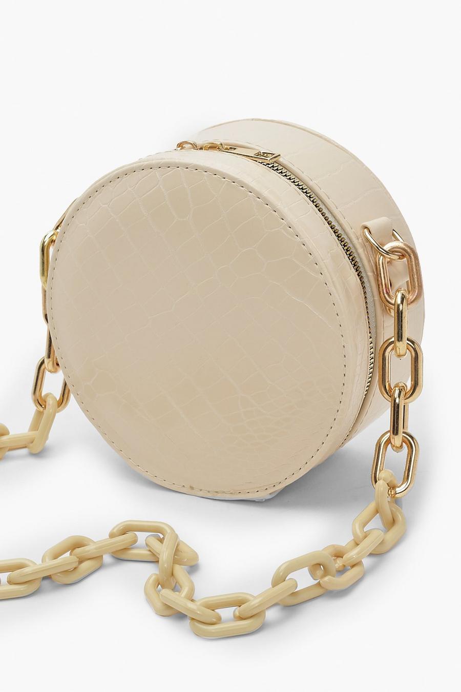 Cream vit Structured Round Chain Bag