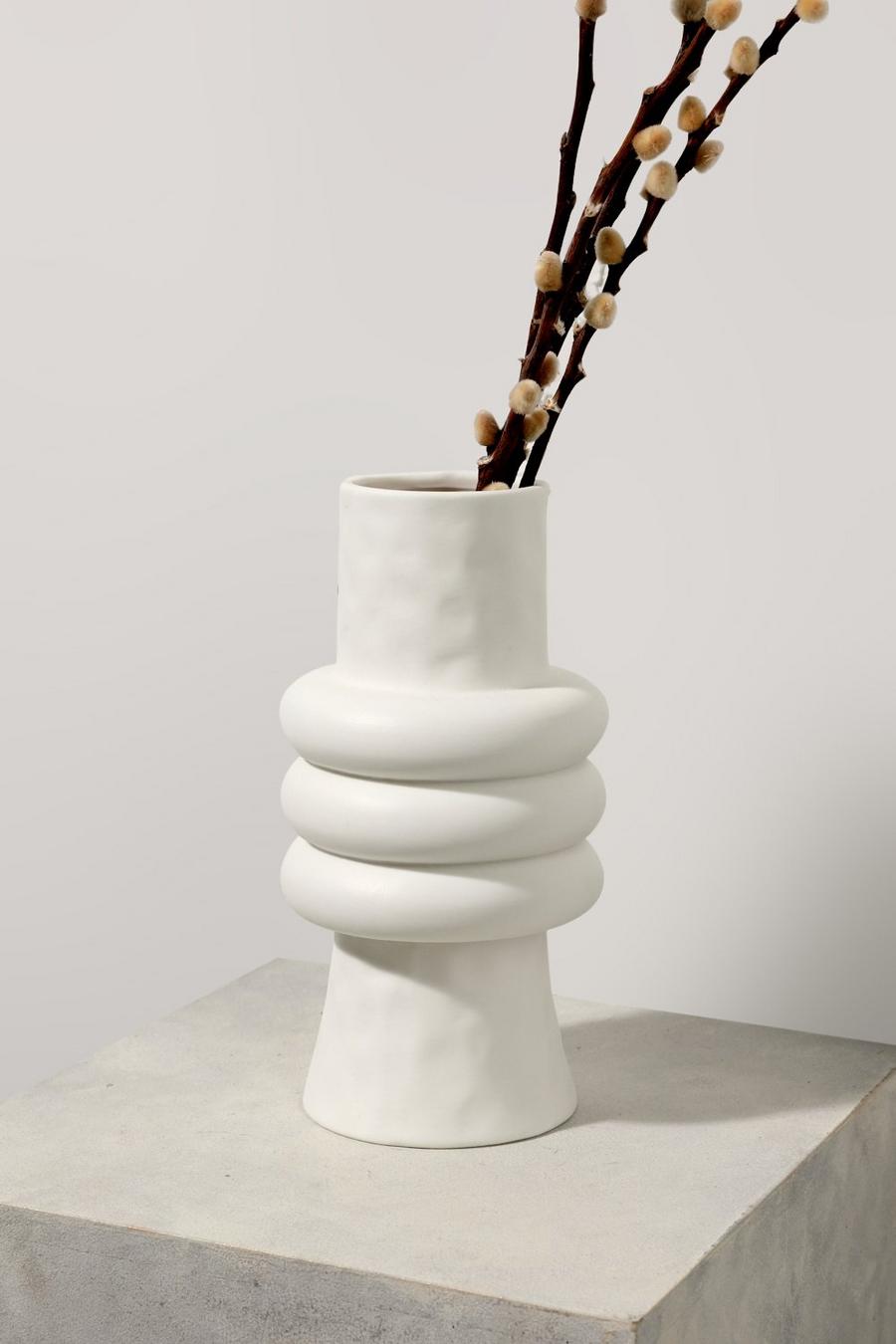 Strukturierte gerippte Vase, White image number 1