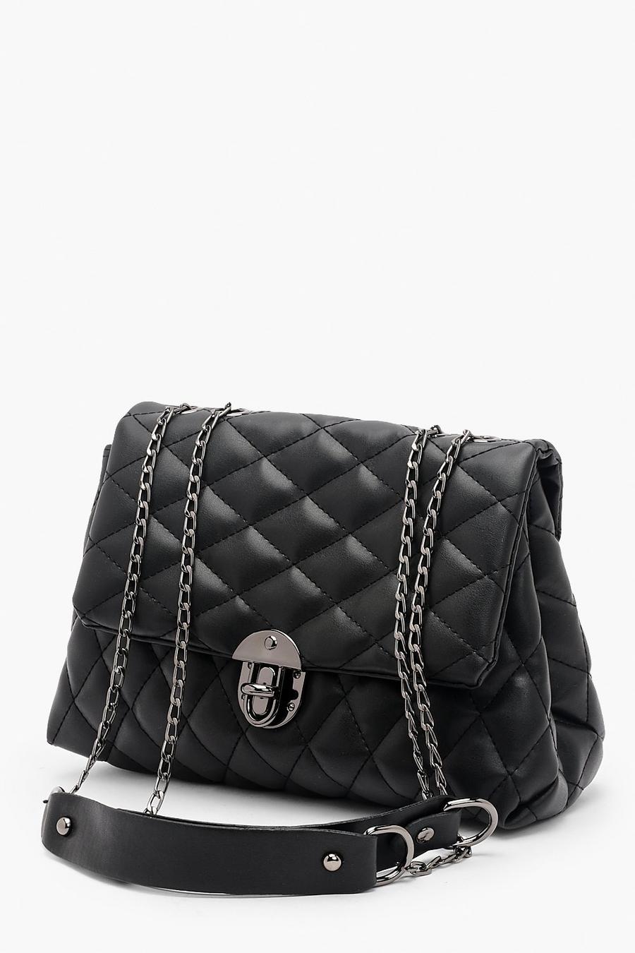 Black Quilted Chain Cross Body Bag image number 1