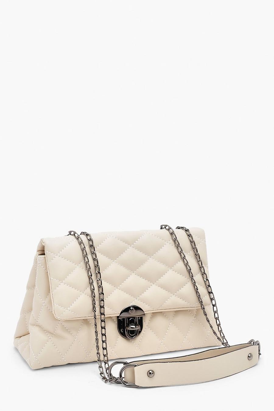 Cream Quilted Chain Cross Body Bag image number 1