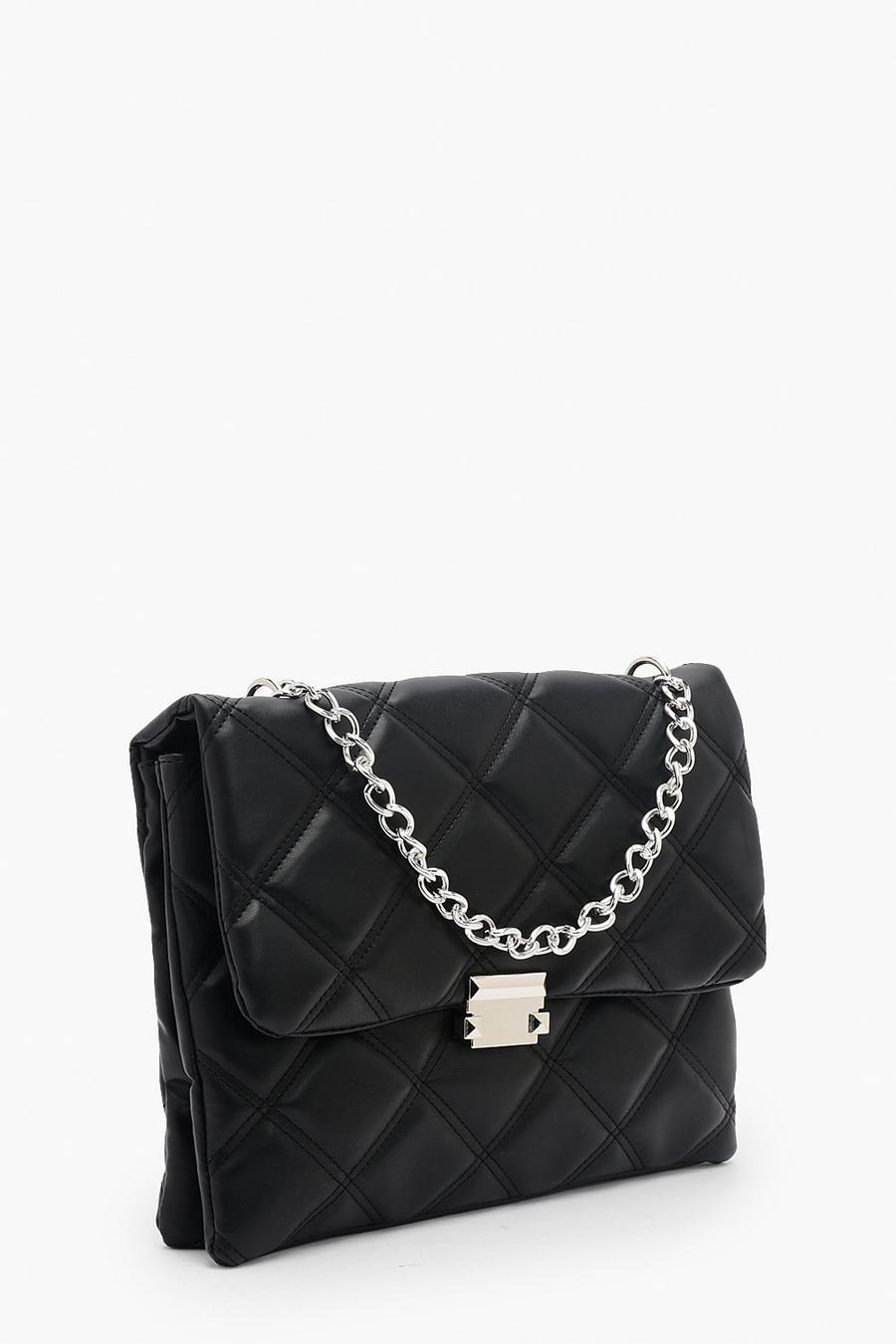 Black Quilted Chain Detail Cross Body Bag image number 1