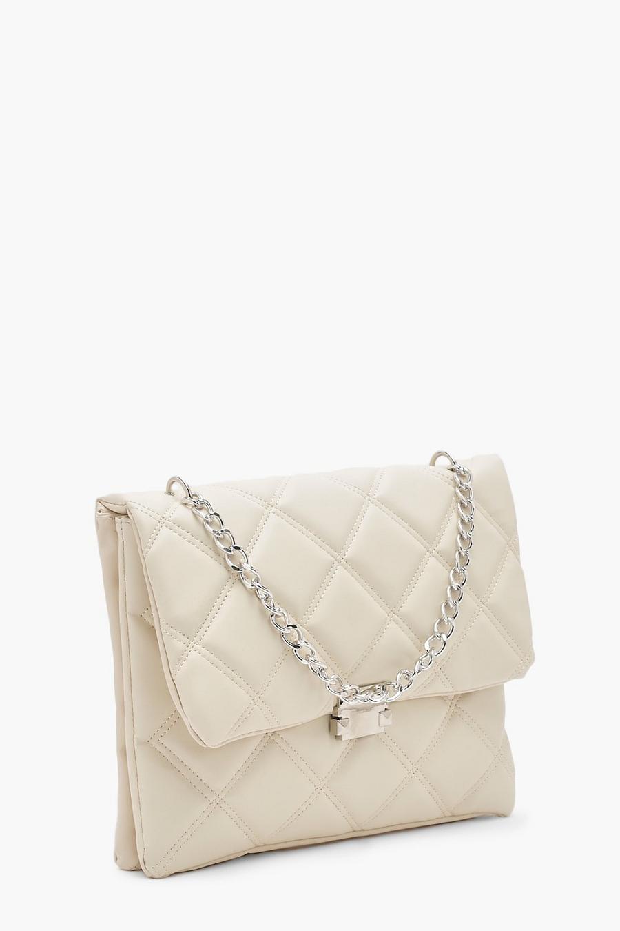 Cream Quilted Chain Detail Cross Body Bag image number 1