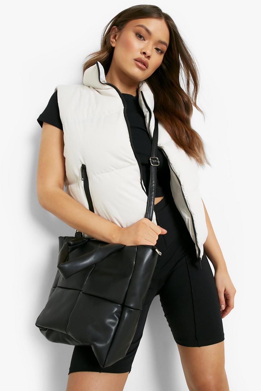 Black Quilted Cross Body Tote Bag image number 1