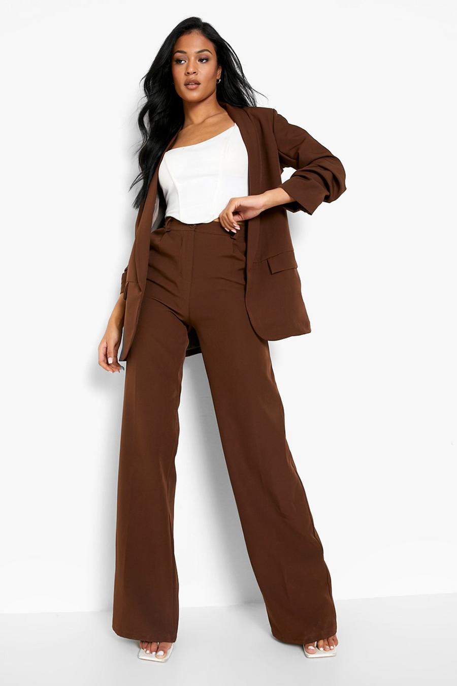Chocolate Tall Wide Leg Pressed Tailored Trouser image number 1