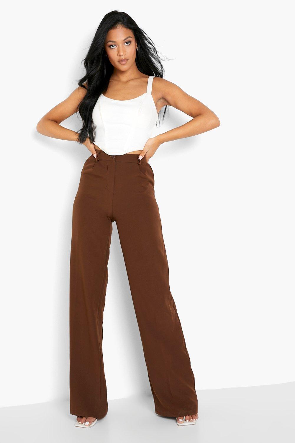 brown straight leg pants womens