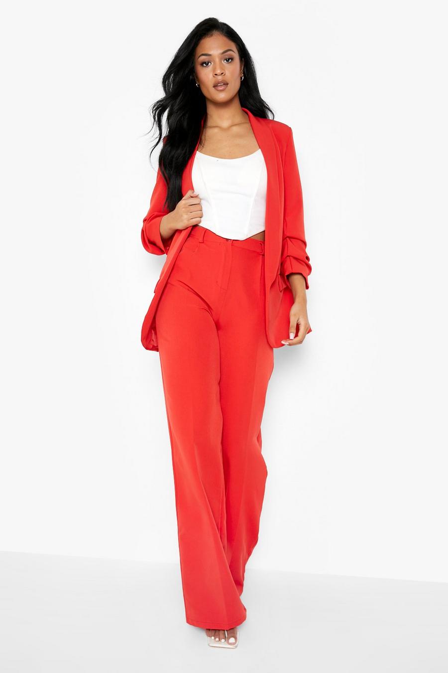 אדום מכנסיים מחויטים במראה מגוהץ ובגזרה רחבה, לנשים גבוהות image number 1