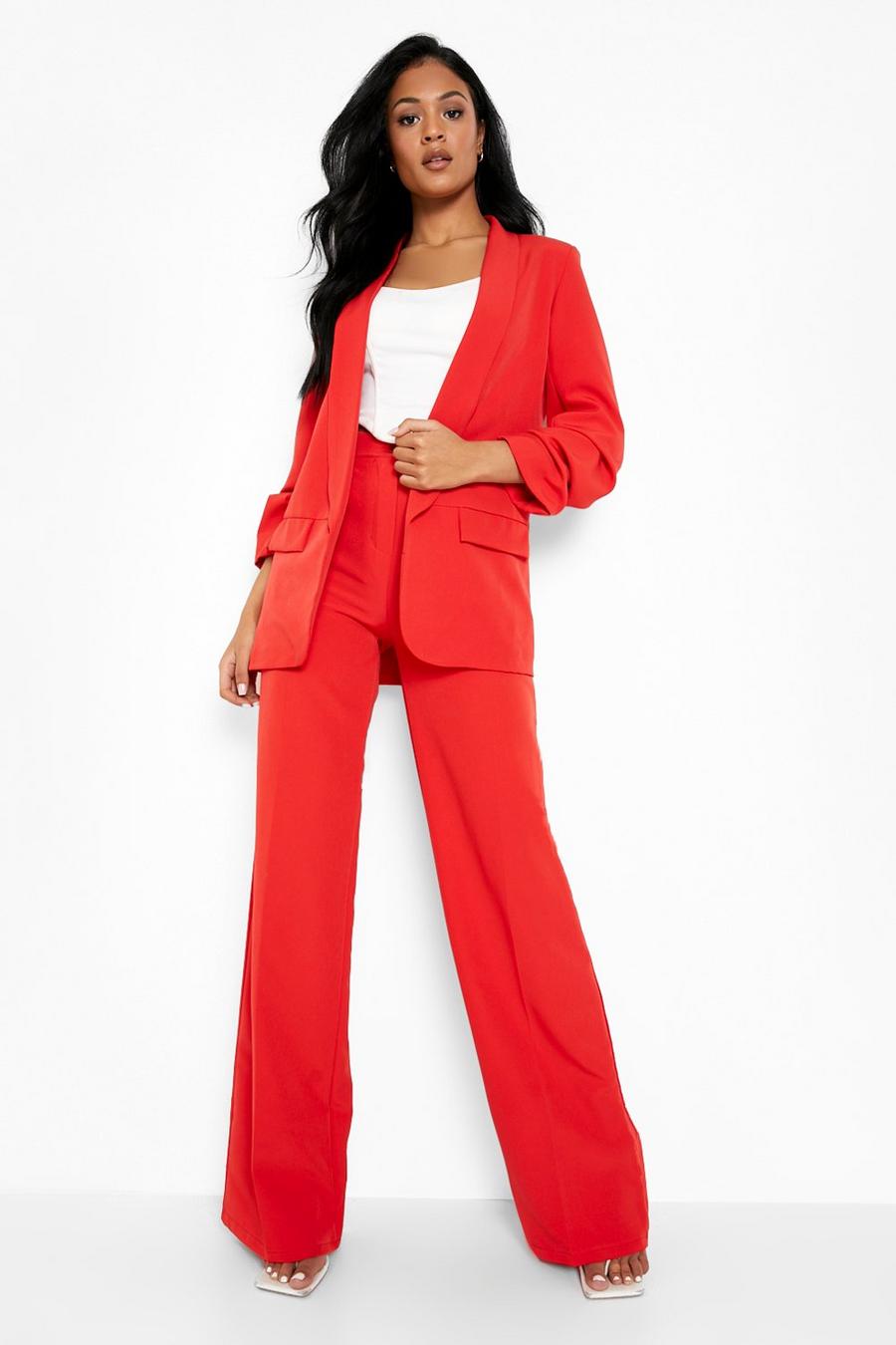 Red Tall Ruche Sleeve Blazer image number 1