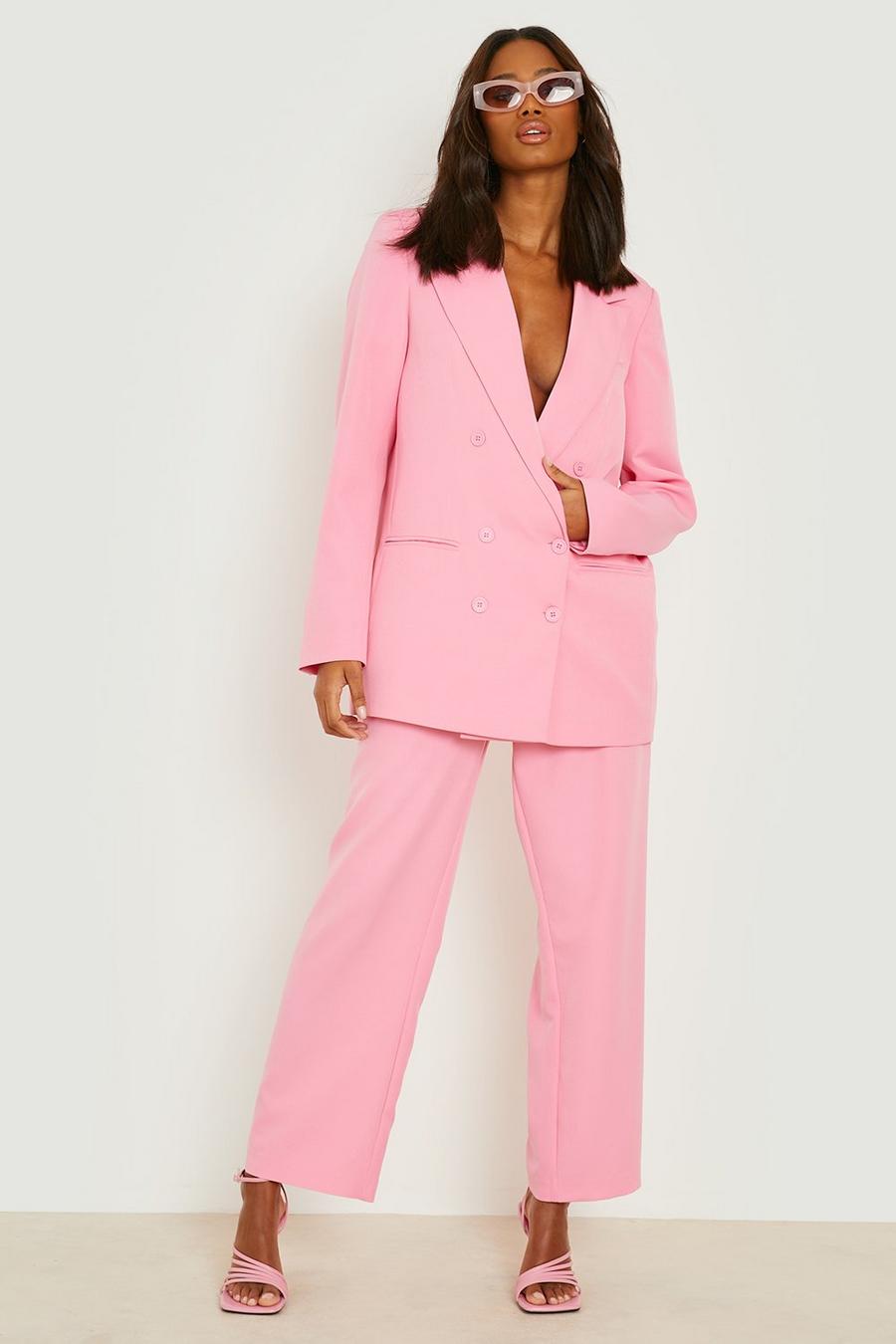 Pantalon de costume droit à détails plissés, Candy pink rosa
