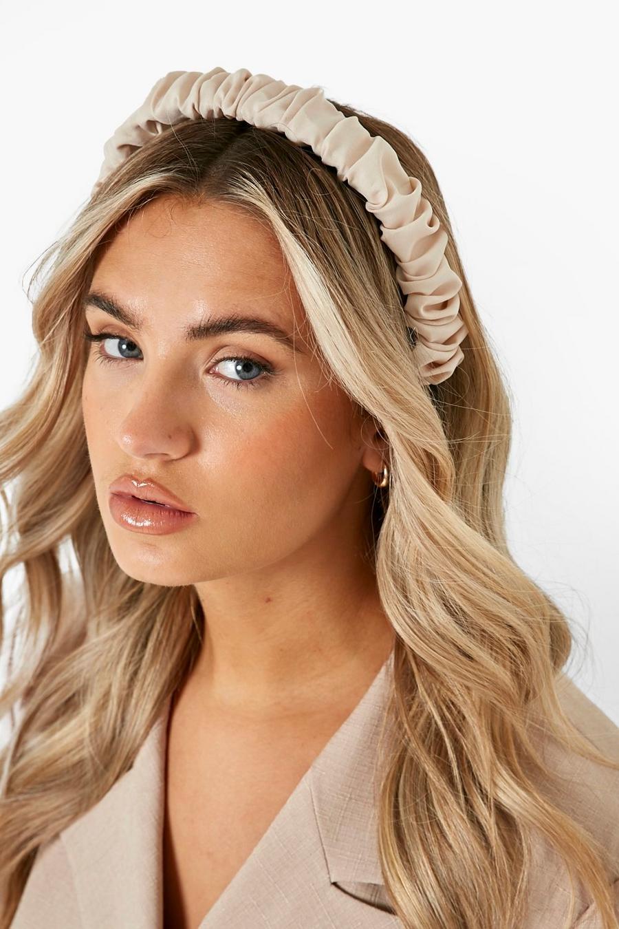 Cream Ruched Linen Headband  image number 1