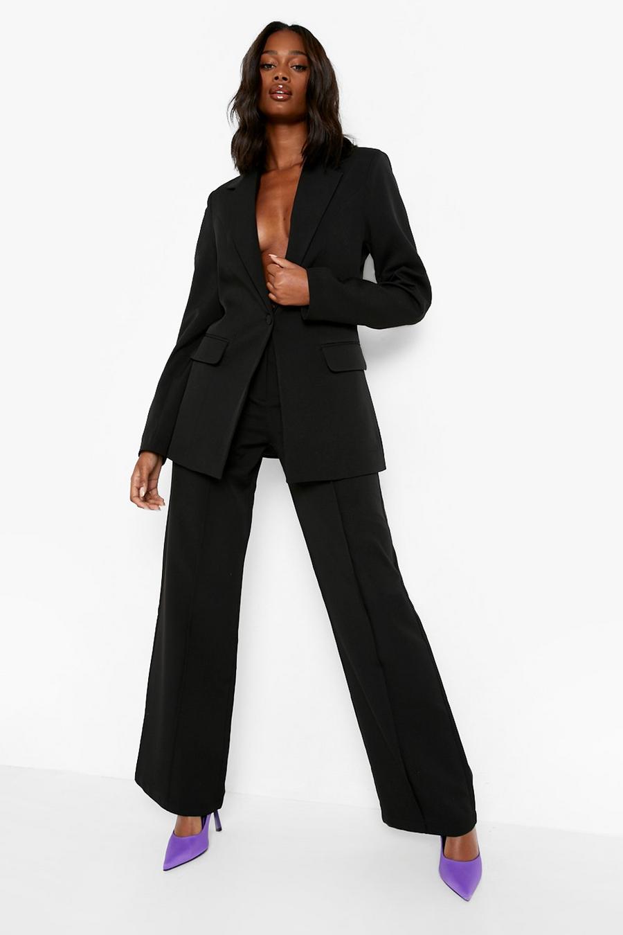 Black svart Premium Kostymbyxor med dekorativa sömmar image number 1