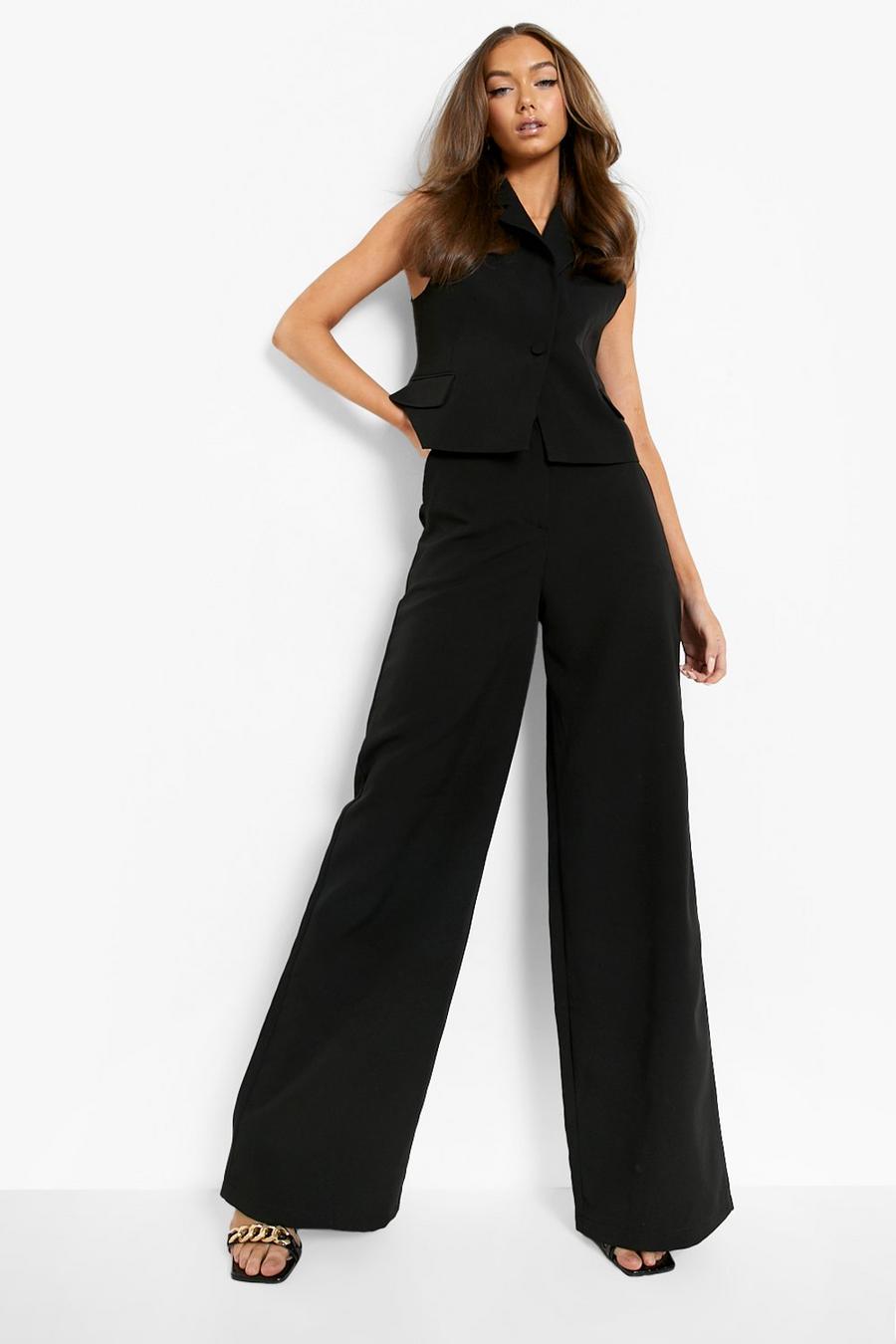 Black Tailored Wide Leg Trousers image number 1
