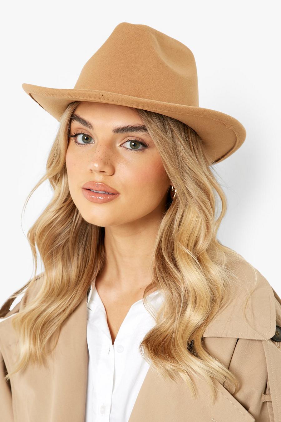 Tan brown Plain Felt Western Fedora Hat 