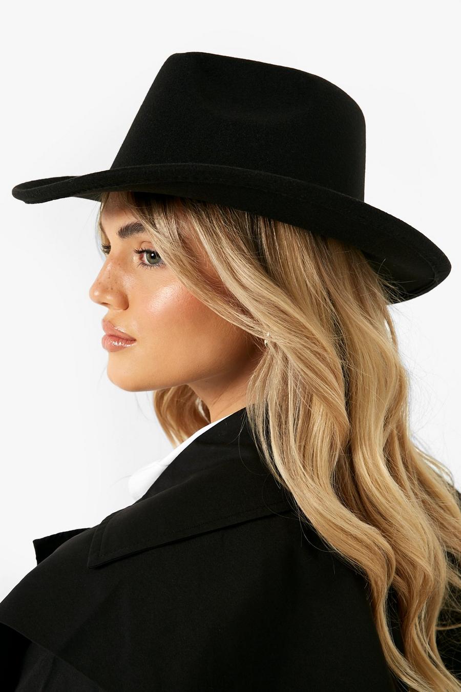 Black schwarz Plain Felt Western Fedora Hat 