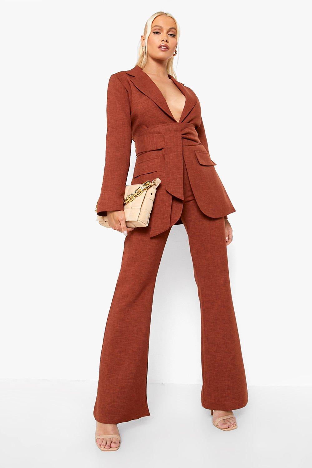 women's chocolate brown pant suit