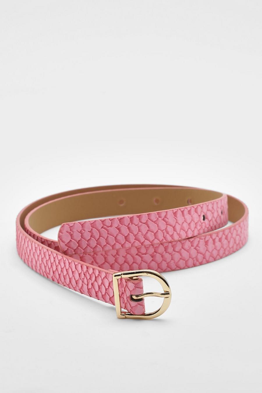 Cinturón de cuero sintético efecto serpiente, Pink rosa