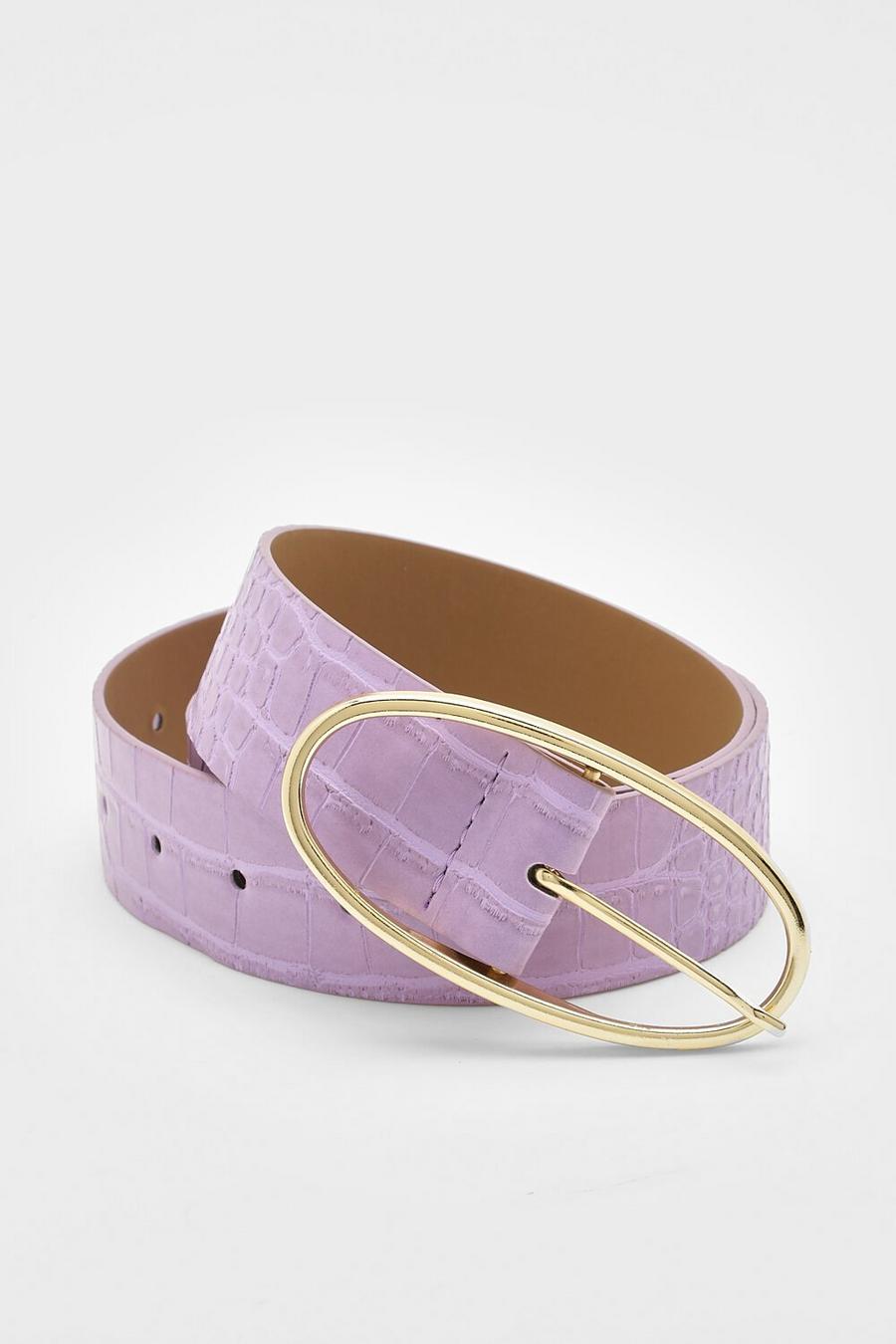 Cinturón de cuero sintético con acabado de cocodrilo, Lilac viola