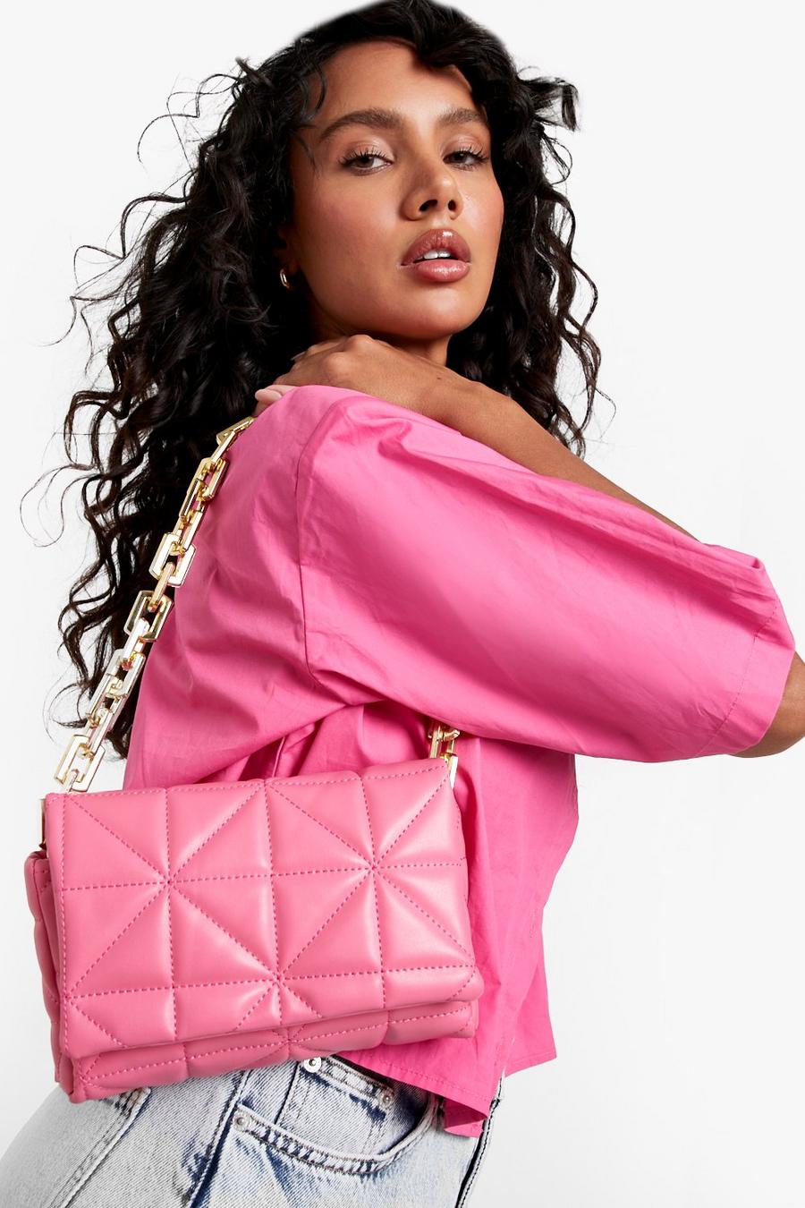 Pink Quilted Chunky Chain Shoulder Bag image number 1