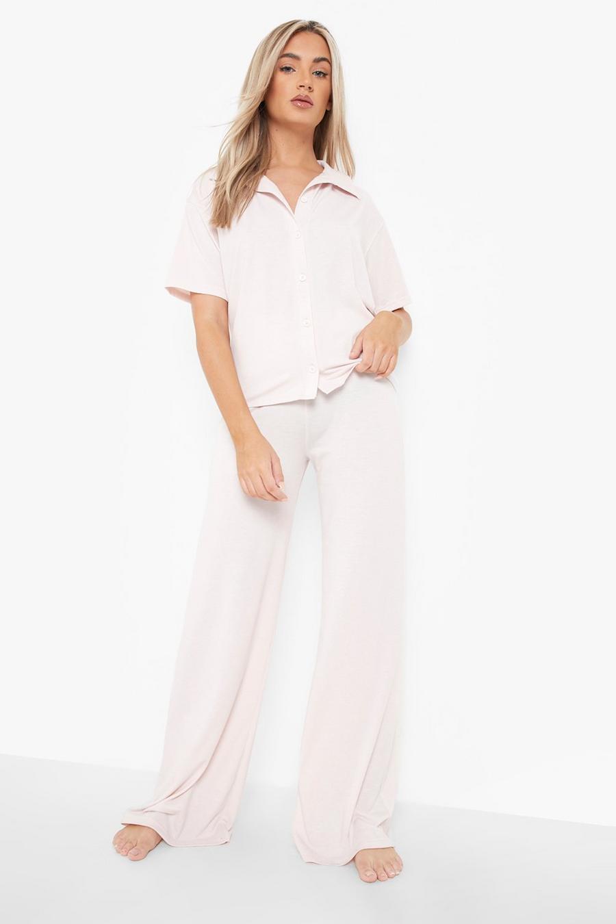 Pink Jersey Button Shirt & Trouser Pj Set 