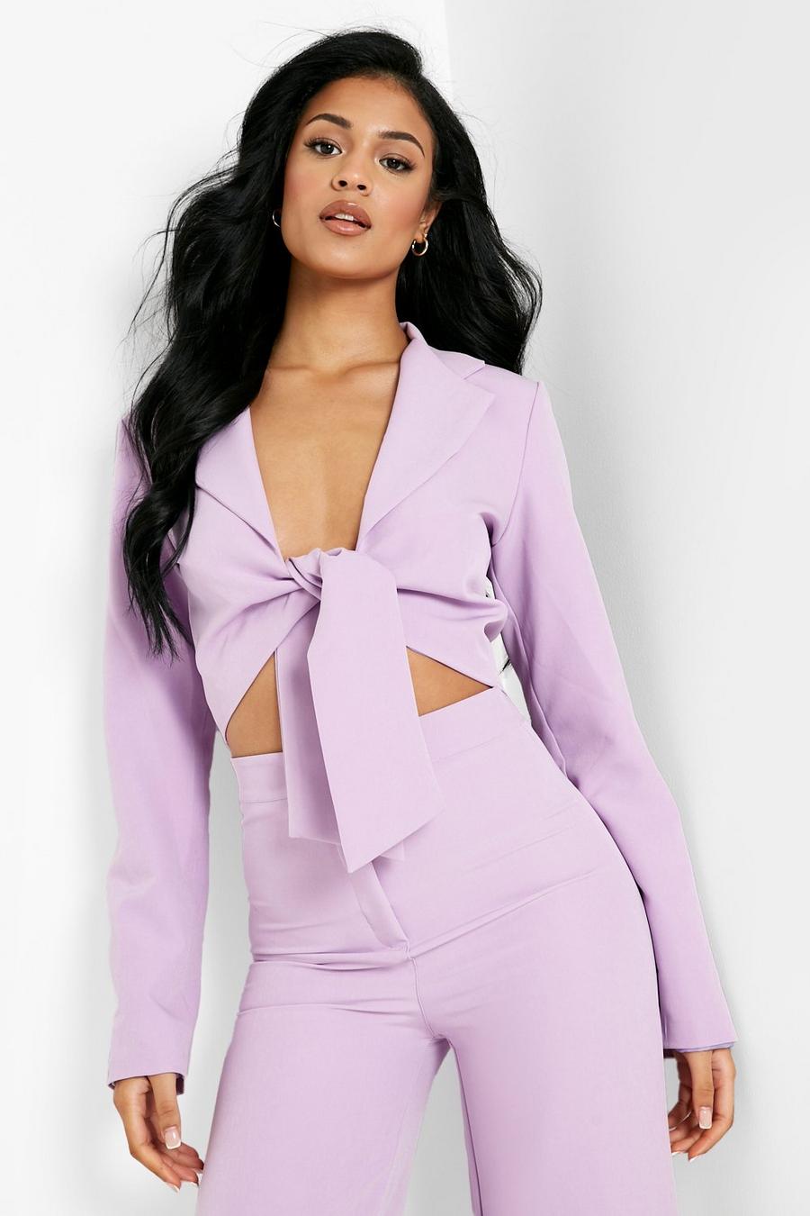 Lilac Tall Tie Front Crop Blazer image number 1