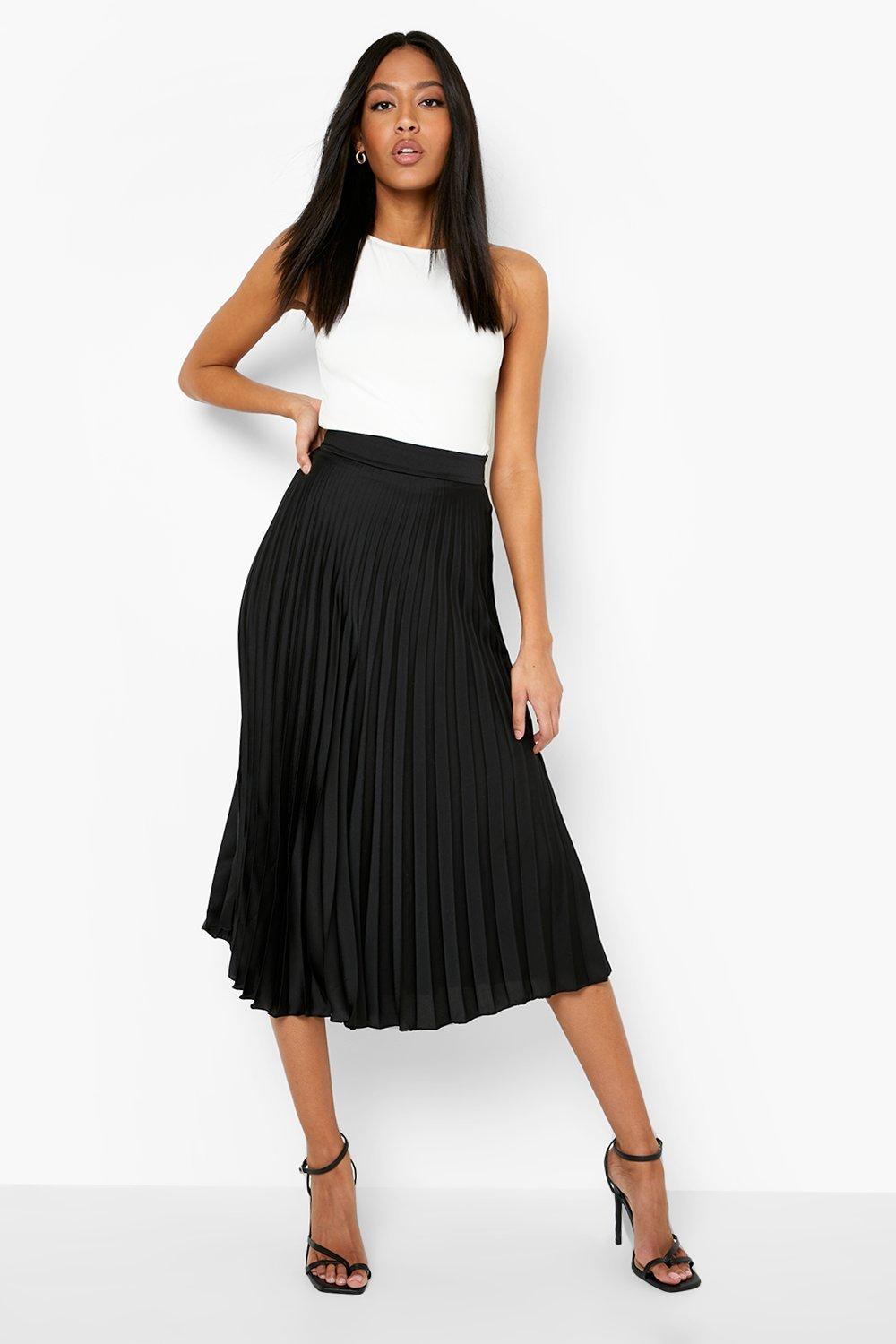 Tall Pleated Satin Midi Skirt