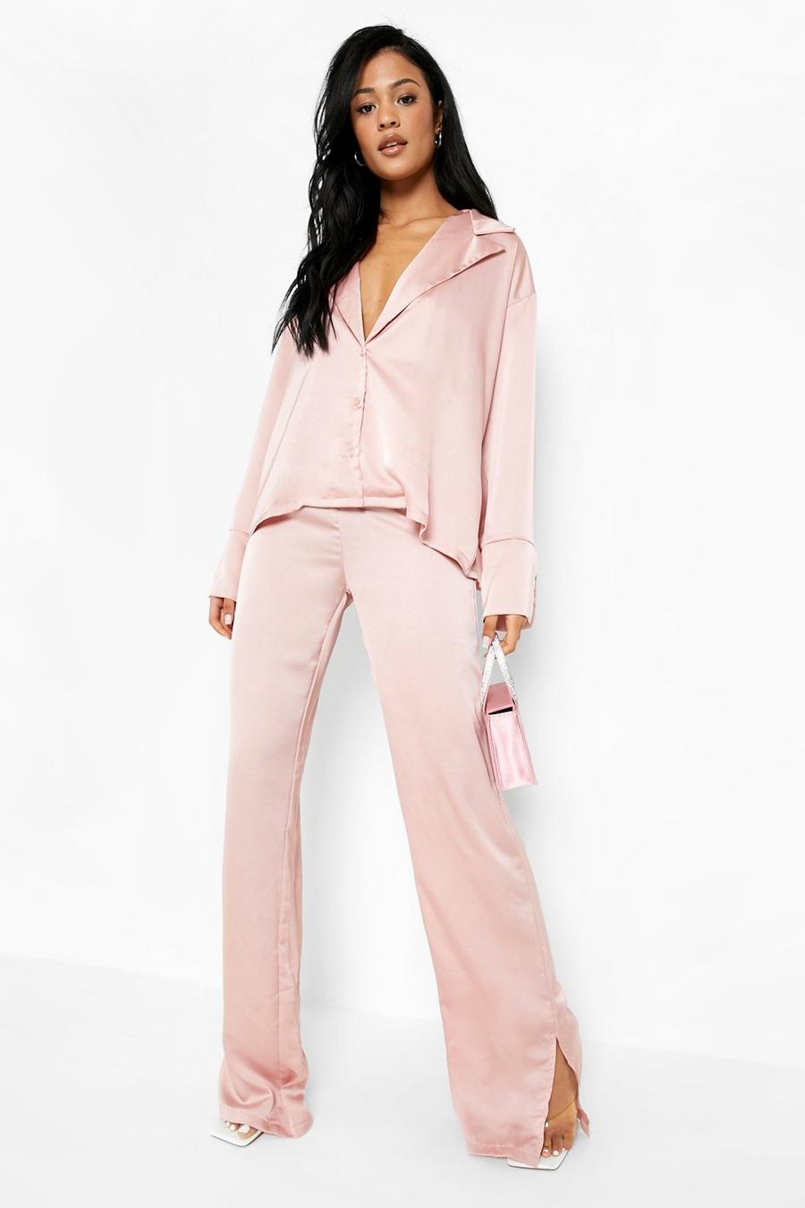 Peach Tall Satin Wide Leg Pants image number 1