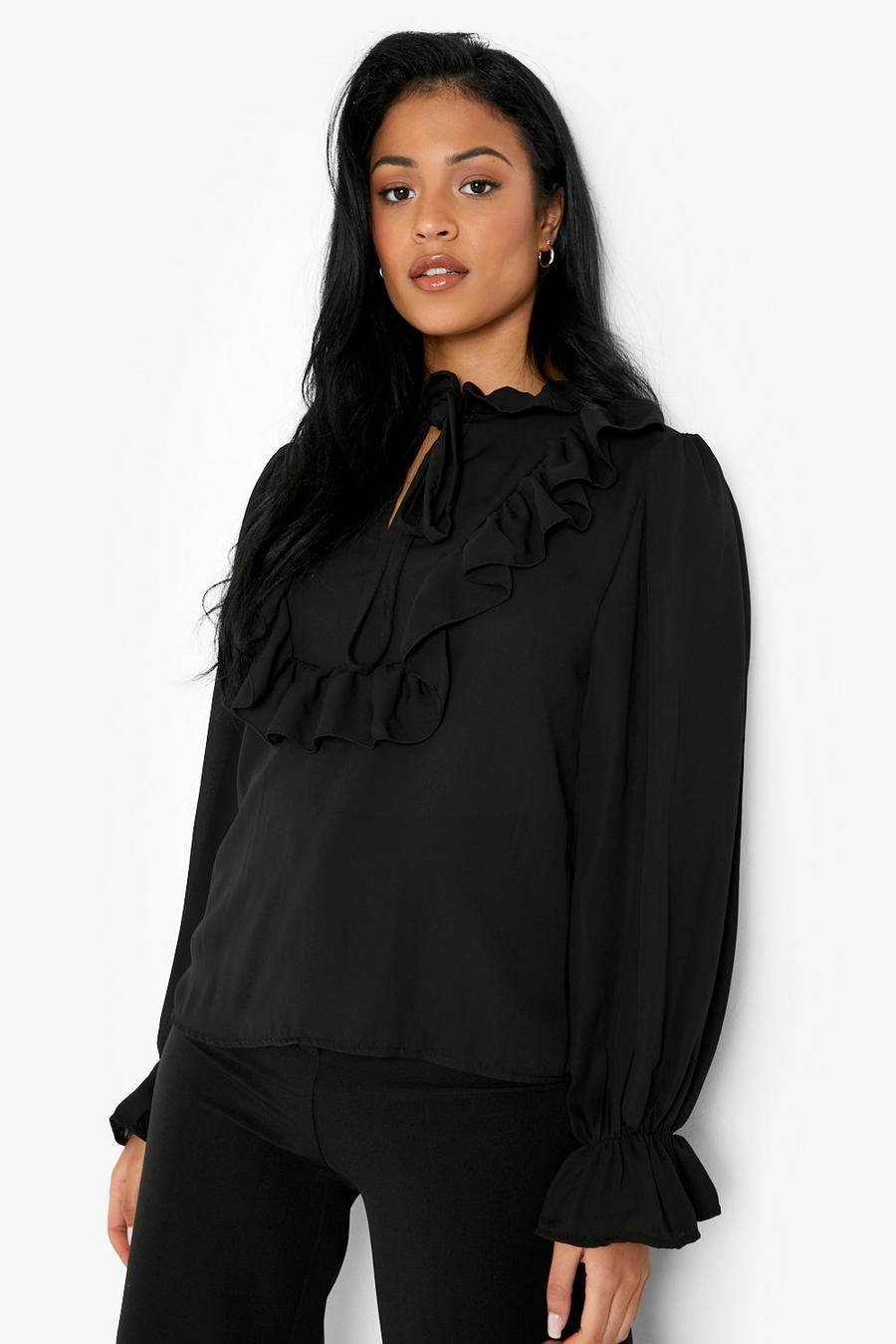 Black Tall Ruffle Blouse image number 1