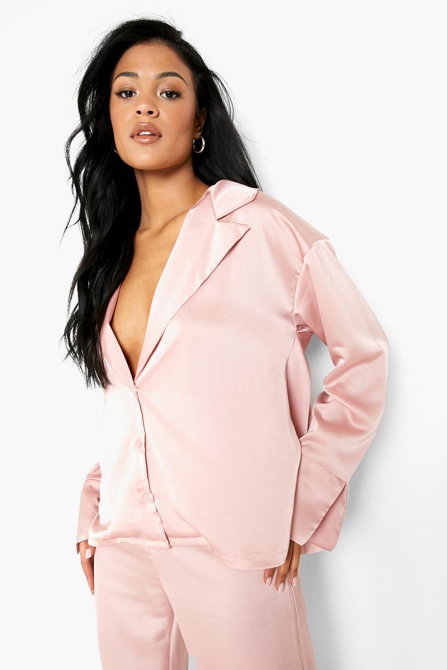 Peach Tall Collared Satin Shirt image number 1