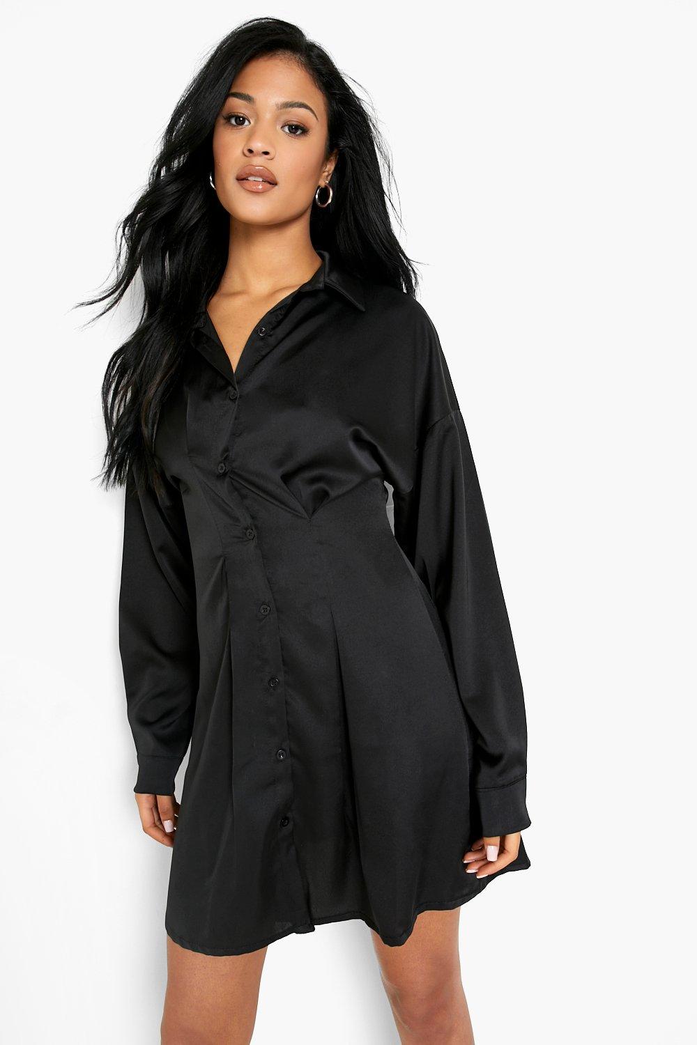 Women's Tall Satin Cinched Waist Shirt Dress