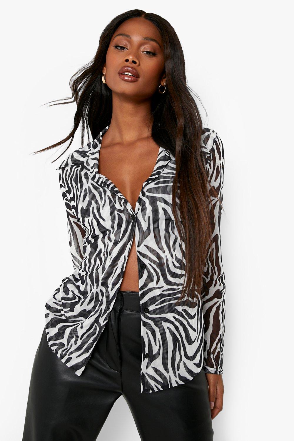 Zebra print cheap mesh top