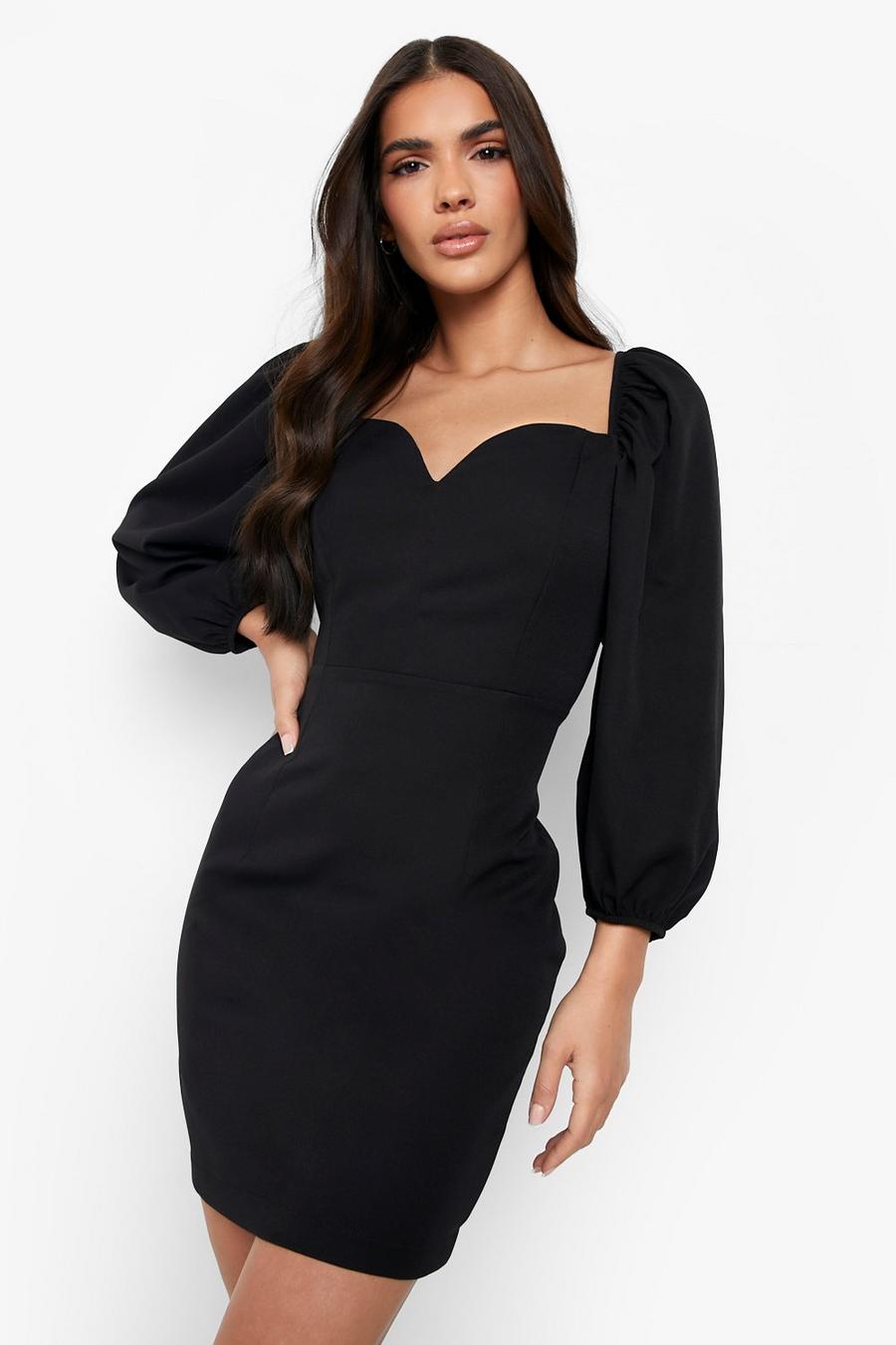 Black Sweetheart Puff Sleeve Woven Shift Dress image number 1